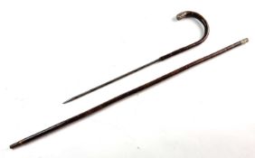 Victorian gentleman's sword cane, with silver collar