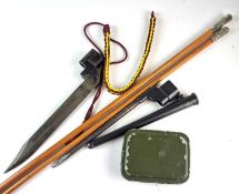 Two bayonets - one unmarked, the other in scabbard marked 'No. 4 MkII' together with two swagger