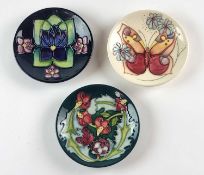 Three Moorcroft pin dishes including 'Leicester' (After William Morris)