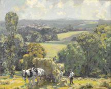 Edwin G Glasbey (British 19th-20th Century) Haymaking in the Valley