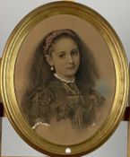 H Althaus (19th Century) Portrait of a Young Girl with a Red Hairband
