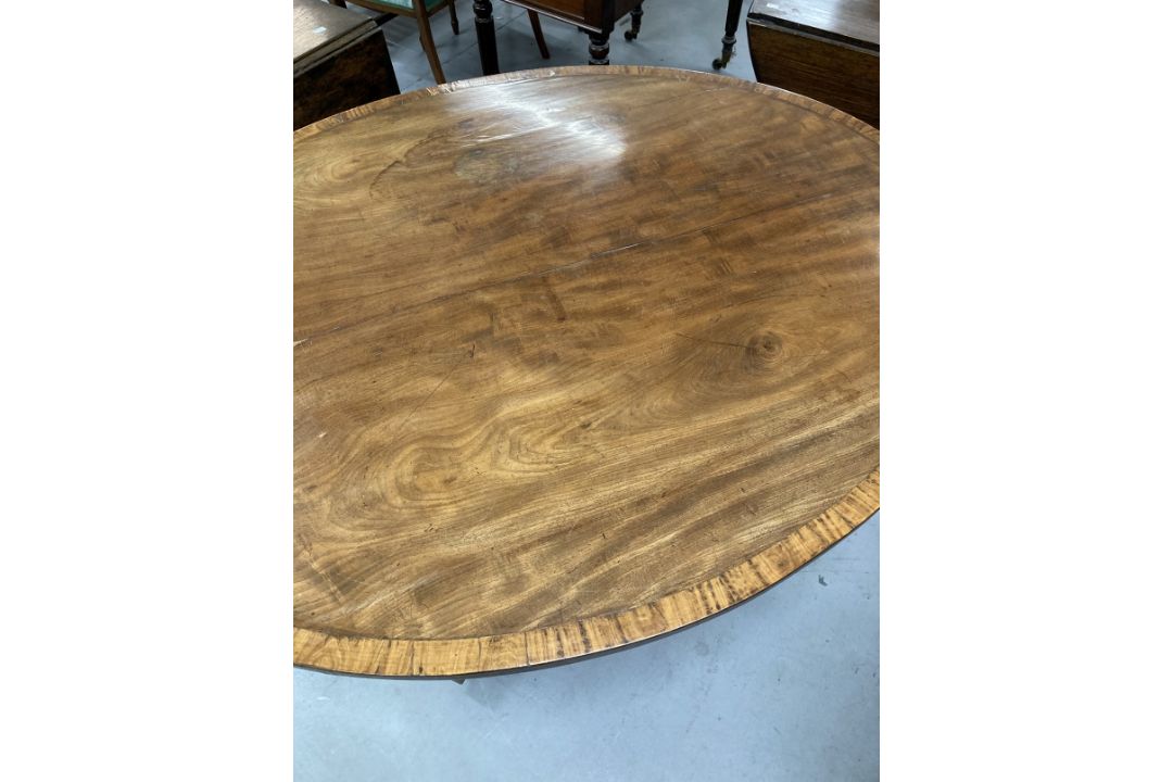 Regency mahogany oval breakfast table on single column and four splayed supports. 52ins. - Image 3 of 3
