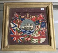 Maritime Art: Sailors wool work picture H.M.S. Achilles 1880 in a central panel surrounded by