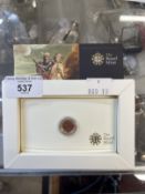 Coins/Numismatics: Royal Mint boxed 2009 quarter sovereign B/U