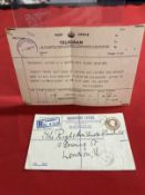Militaria/World War Two: Emotive Post Office telegram to G.W. Neston relating to the death of his