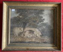 Benjamin Zobel (1762-1831) Attributed To: Sand on board paintings, sheep by a stable, figures by two