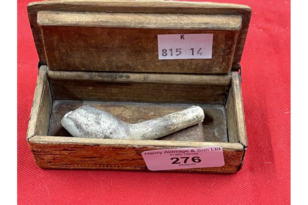 Collectables/Boxes: French P.O.W. snuff box, wood covered in pressed leather depicting a humorous - Image 1 of 3