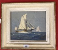 Gallard-Deschamps (1903-1984): Oil on board, tuna fishing boats at sea, signed lower left, framed.