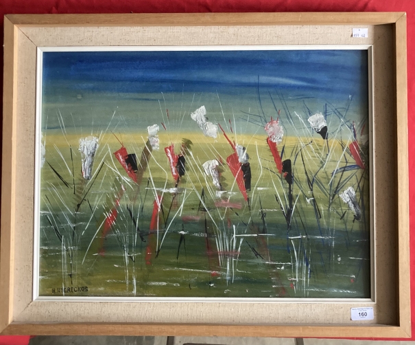Helene Hygreckos (1919-2009): Coloured print of trees, framed and glazed. 17¼ins. x 23ins. Plus
