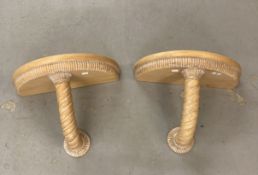 20th cent. Carved wood wall brackets the half round plain tops with fluted frieze above a spiral