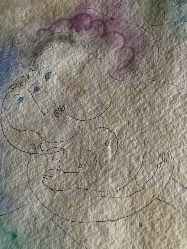 Dora Holzhandler (1928-2015): Watercolour and pen and ink, two lovers, signed lower centre Dora - Image 3 of 3