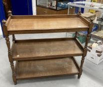 19th cent. Oak three tier buffet each shelf with an oak gallery, supported by turned columns. 40ins.