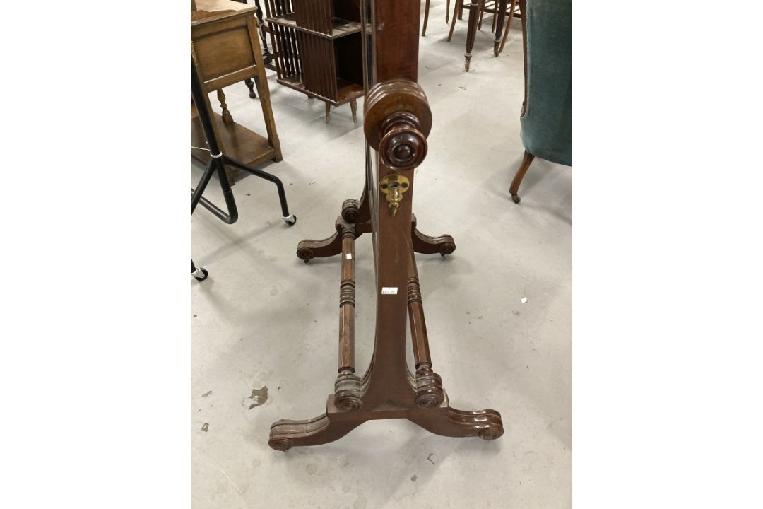 Mid 19th cent. Mahogany framed full length cheval mirror on pedestal supports with twin turned - Image 2 of 5