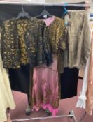 1920s/30s Fashion: Cocktail dress, brown lace bodice, net skirt with brown lace border, round