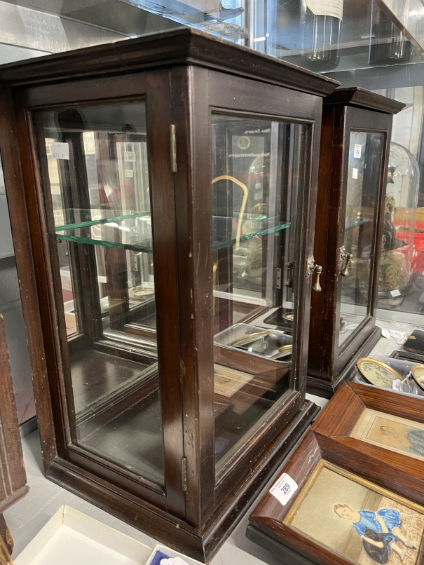 Early 20th cent. Mahogany display cabinets, glazed to three sides with a glass shelf, a pair. 19½ - Image 4 of 7