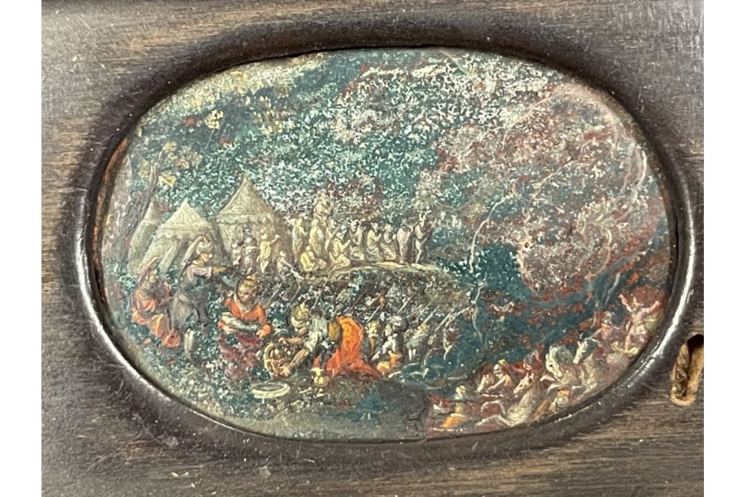 Continental School: Miniature of a Biblical scene on copper contained in a treen box with sliding - Image 2 of 5