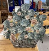 Early 20th cent. Toleware fire screen in the form of a flower basket, rhododendrons, tulips, etc.