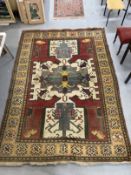 Carpets & Rugs: 20th cent. Kazak style Turkish made carpet, red ground with three medallions,