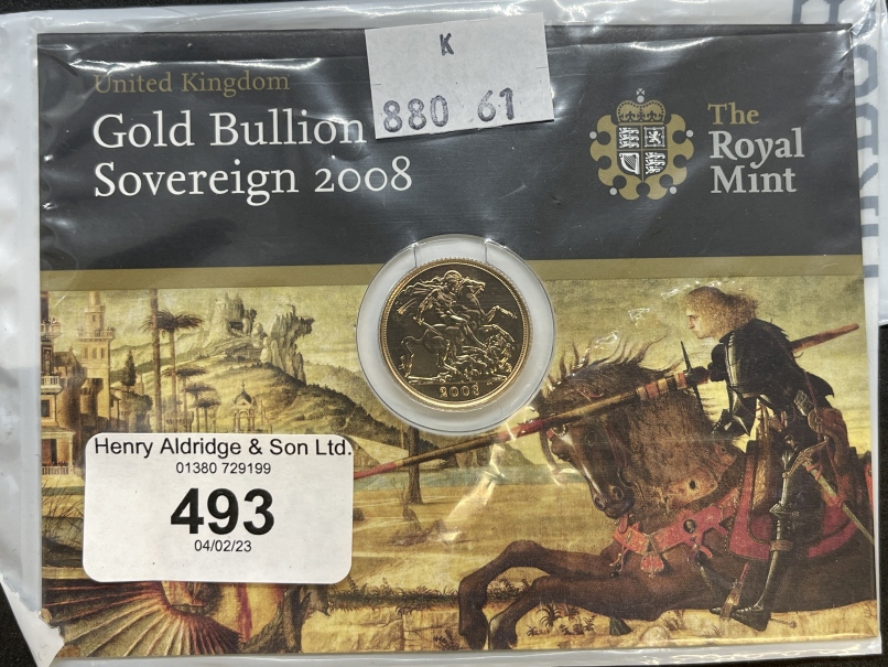 Coins/Numismatics: Elizabeth II 2008 Gold Bullion Sovereign in sealed Royal Mint Bag/Cardboard