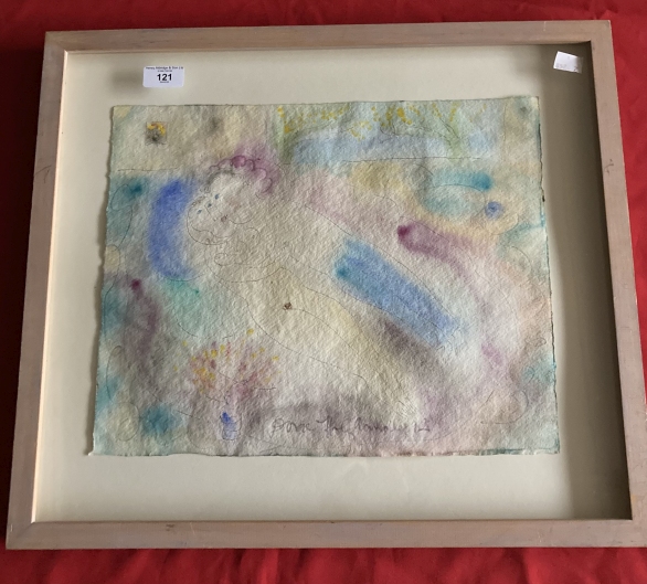 Dora Holzhandler (1928-2015): Watercolour and pen and ink, two lovers, signed lower centre Dora