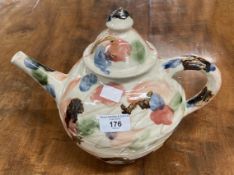 Sandy Brown b1946: Large teapot and cover, ovoid with incised and painted decoration, incised