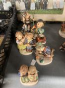 20th cent. Ceramics: 1960s Goebel Hummel figurines, Mountaineer, Strolling Along, Happy Days,