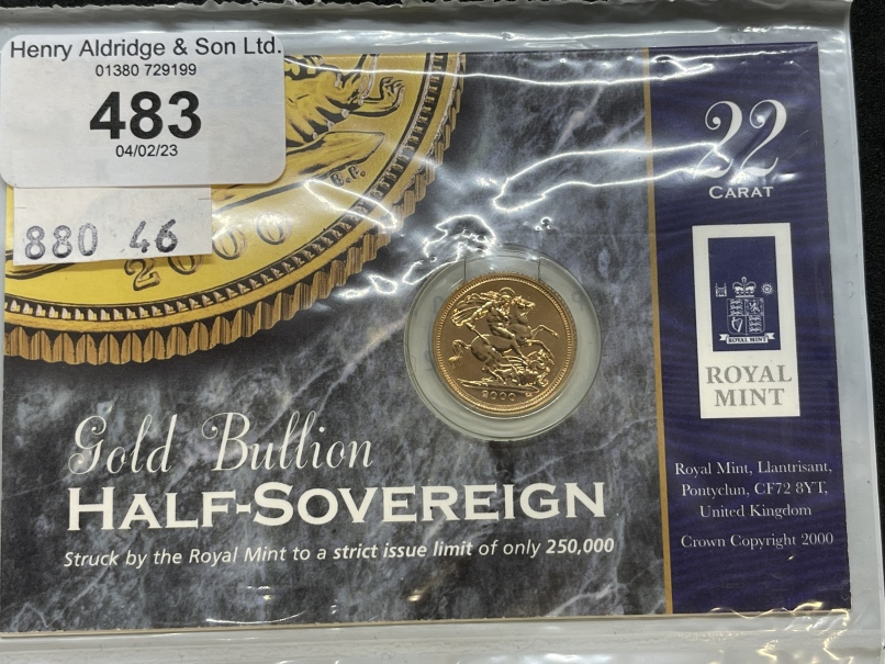 Coins/Numismatics: Elizabeth II 2000 Gold Bullion Half Sovereign in sealed Royal Mint Bag/