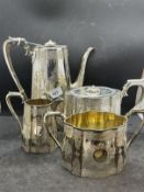 Hallmarked Silver: Victorian four piece tea/coffee set pierced body and engraved with leaf and