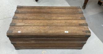 Early 20th cent. Brass bound teak slatted trunk with brass carrying handles.