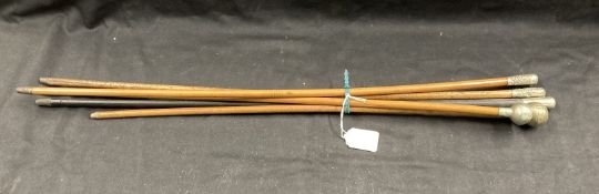 Militaria: Swagger sticks. Group of five with white metal pommels embossed Lancashire Regiment,