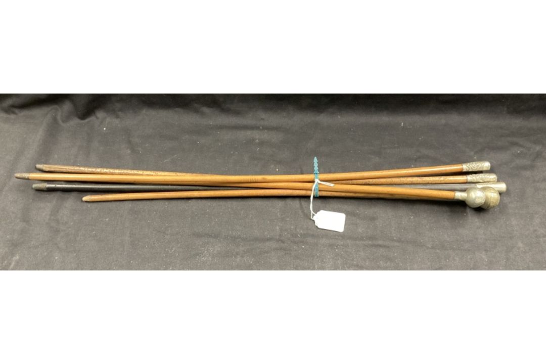 Militaria: Swagger sticks. Group of five with white metal pommels embossed Lancashire Regiment, - Image 1 of 2