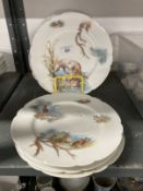 Paris porcelain hand painted plates each depicting a different hunting scene marked with impressed N