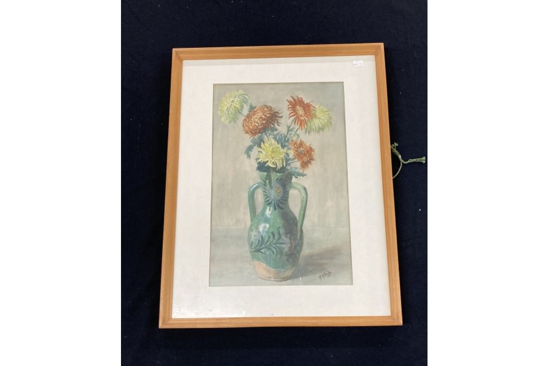 Paintings & Prints: Watercolour, flowers in vase. Signed H M Slade, 1916. Framed and glazed. Tear on - Image 2 of 3