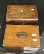 19th cent. Oak deed box and a burr walnut work box. (2)