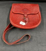 Fashion: Mulberry red leather Eros print shoulder bag, Mulberry plaid lining, zip compartment, red