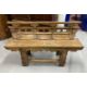 Chinese elm bench with weathered finish, shaped panelled back solid seat on shaped cut out legs with - Image 1 of 2