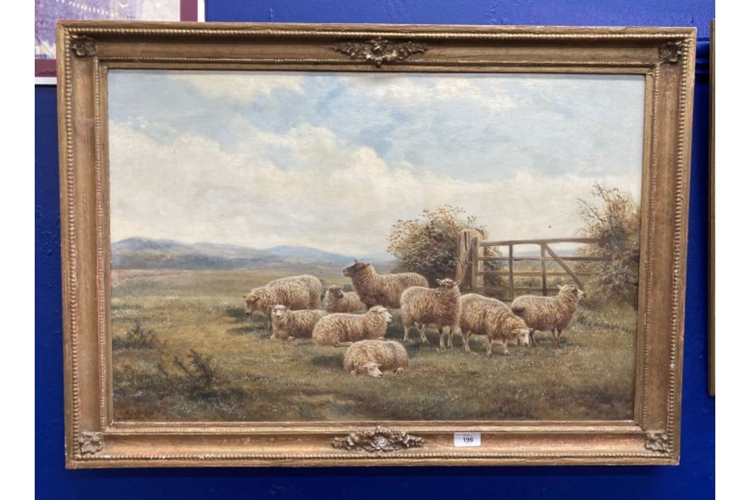 William V. Tippett British (1833-1910): Oil on canvas, sheep resting in a pasture with hills in