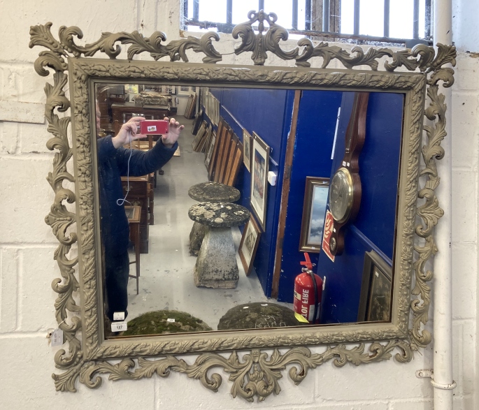 19th cent. Painted gesso wall mirror with foliate mouldings. 40ins. x 41ins.