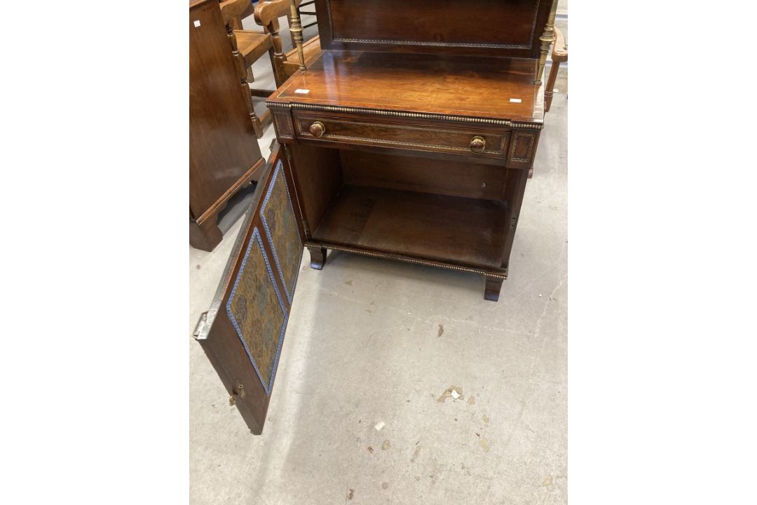 Regency Rosewood chiffonier, the top with brass inlay & turned gilt brass columns supporting a shelf - Image 3 of 4