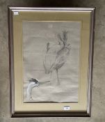 Robin Armstrong 1947 watercolour and pencil bears inscription From heron found frozen on River Meavy