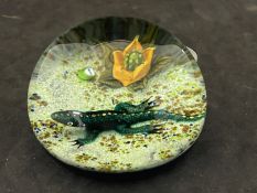 The Mavis and John Wareham Collection: Paperweights: William Manson green aventurine lizard and