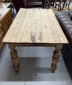 19th cent. Pine scrub top table, single drawer to one end on baluster turned legs. 48ins. x 28¼