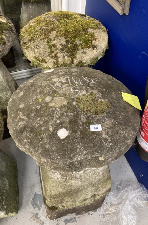 Gardenalia: Pair of staddle stones. Approx. 28ins. high.