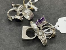 Jewellery: White metal rings all test as silver. Total weight 74.4g. (10)