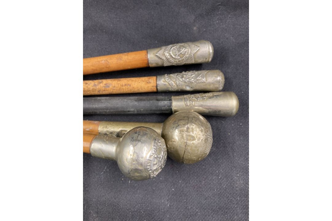 Militaria: Swagger sticks. Group of five with white metal pommels embossed Lancashire Regiment, - Image 2 of 2