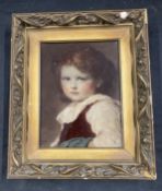 19th cent. Crystoleum portrait of a child signed lower left Ludwig Knaus 1882, in gilt frame.