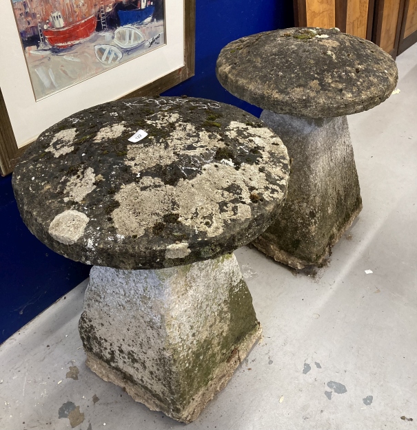 Gardenalia: Pair of staddle stones. Approx. 28ins. high.