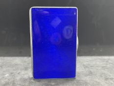 White metal and blue enamelled rectangular hinged box stamped 925, tests as silver. 3ins. x 2ins.