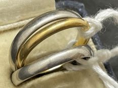 Hallmarked Jewellery: 22ct plain 2.5mm band. Ring size J. Weight 2.3g. Plus two 9ct white gold 3mm
