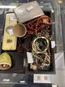Costume Jewellery: Includes bracelets, necklets. Plus a silver cigarette case. Weight 5.4oz.